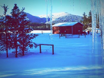 Scenic view of snow covered mountains