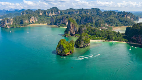 Scenic view of bay against sky