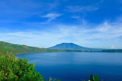 Scenic view of lake against blue sky