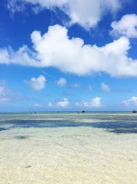 Scenic view of sea against cloudy sky