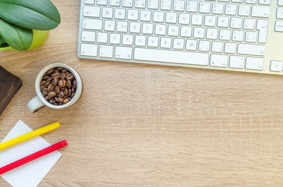 High angle view of computer keyboard on table