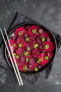 High angle view of fruits in bowl