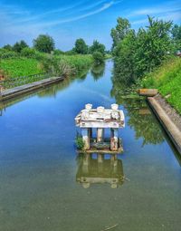 Boat in lake against sky
