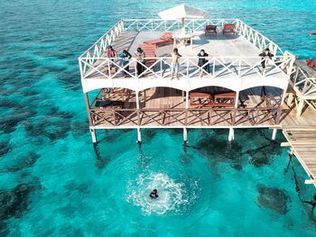 High angle view of swimming pool in sea