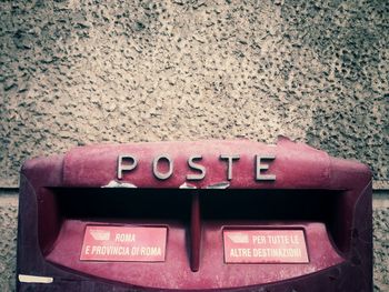 Close-up of information sign