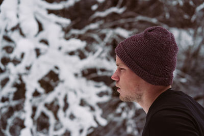 Close-up of man in warm clothing outdoors