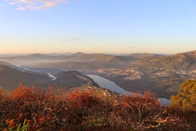 Scenic view of mountains against clear sky