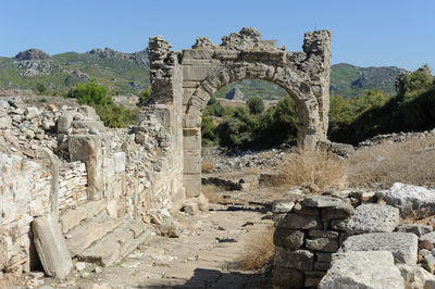 View of old ruins against clear sky