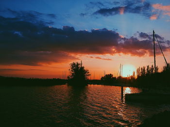 Scenic view of lake against sky during sunset