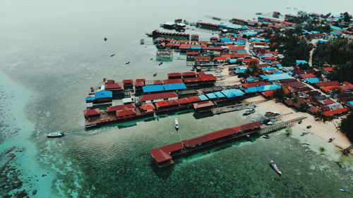 High angle view of ship in sea