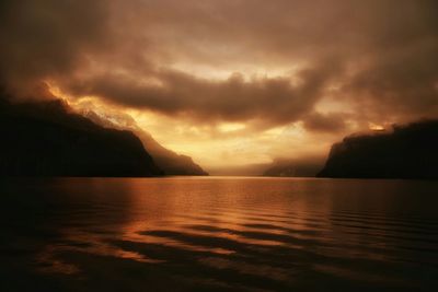 Scenic view of sea against cloudy sky
