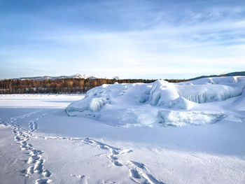 Snow covered landscape against sky