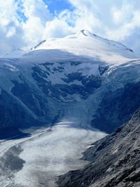 Aerial view of snowcapped mountains and the glacier