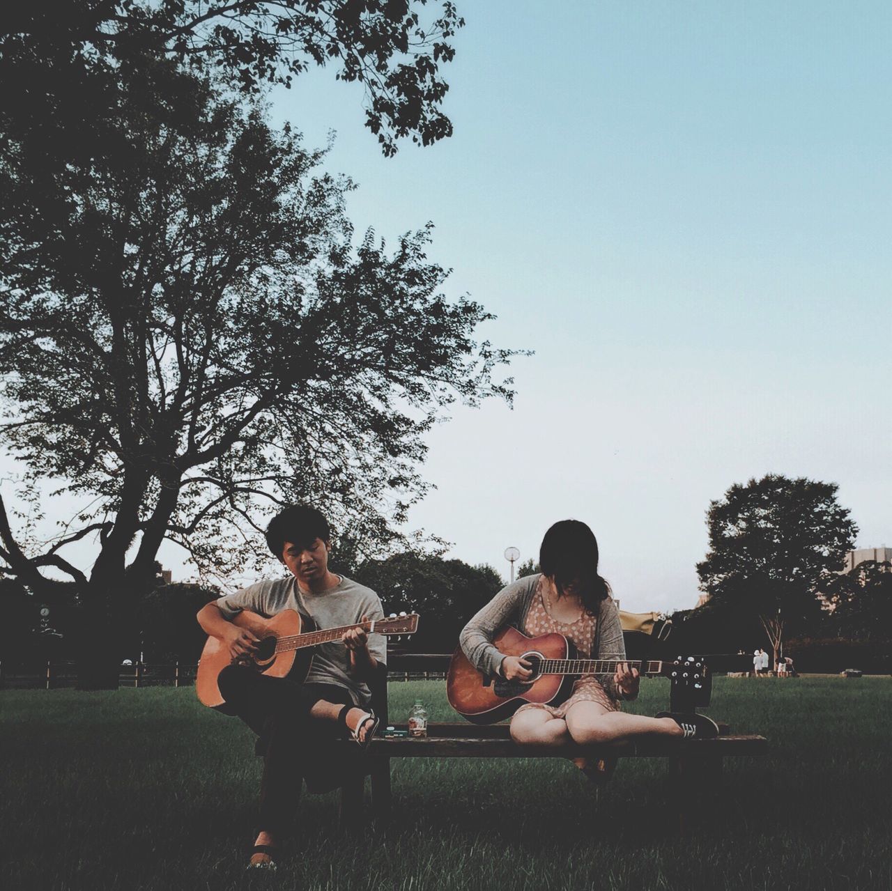 PERSON SITTING ON GRASSY FIELD