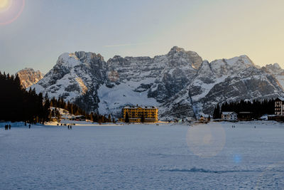 Scenic view of snowcapped mountains against sky