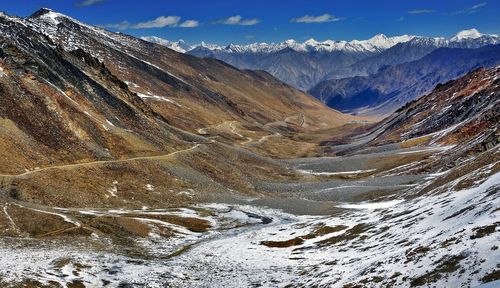 Scenic view of snowcapped mountains against sky