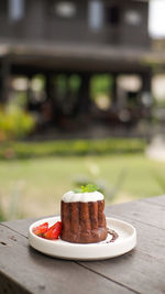 Close-up of dessert in plate on table