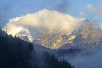 Panoramic view of snowcapped mountains against sky