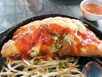 Close-up of meal served on table