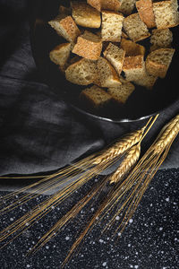 High angle view of bread on table