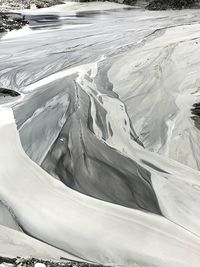 High angle view of snow covered land