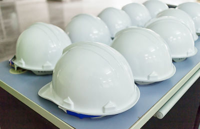 Close-up of hard hat on table