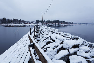 Scenic view of frozen lake against sky during winter