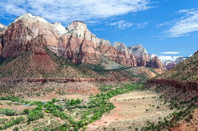 Rock formations on landscape against cloudy sky