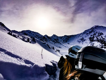 Snow covered mountains against sky