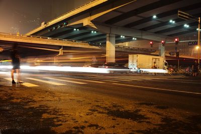 Light trails on road at night