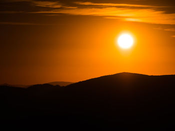 Scenic view of silhouette mountain against sky during sunset