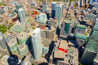 High angle view of buildings in city