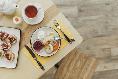 High angle view of food on table