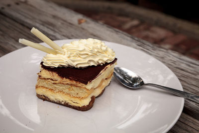 Close-up of cake in plate on table