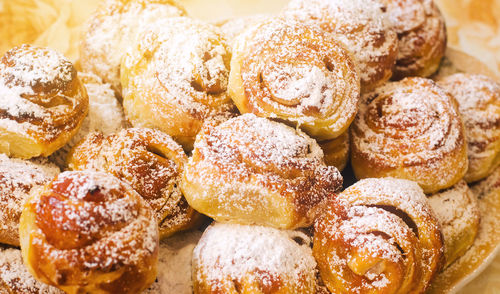 Sweet fragrant buns with jam. puff pastry rolls. close-up. soft selective focus