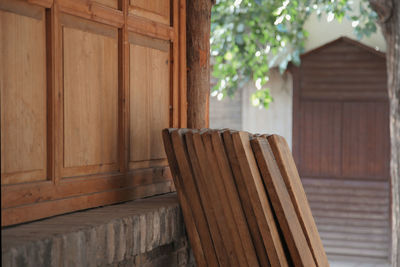 Wooden door of building