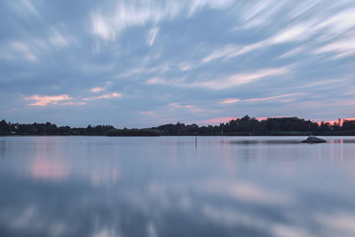 Scenic view of lake against sky at sunset