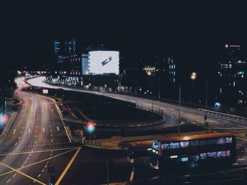 Light trails on road at night