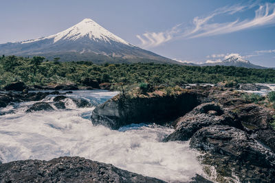 Scenic view of snowcapped mountain against sky