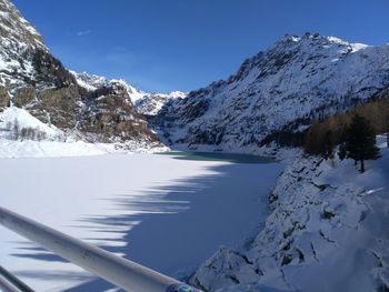 Scenic view of snowcapped mountains against sky