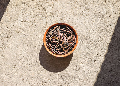 High angle view of food drying in bowl