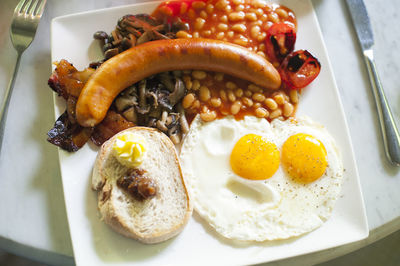 High angle view of breakfast in plate