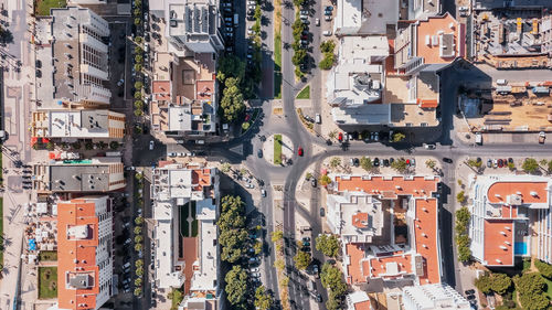 High angle view of street amidst buildings in city