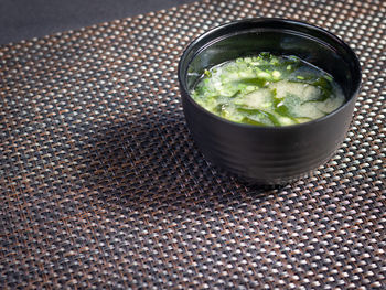 High angle view of food in bowl on table