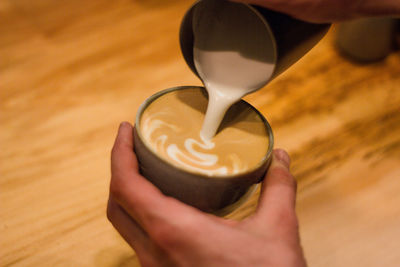 Close-up of hand holding coffee cup