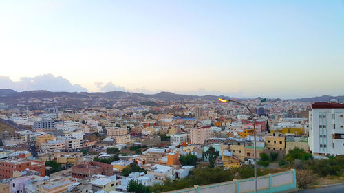 High angle view of townscape against sky