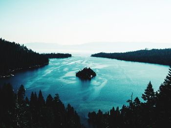 High angle view of silhouette trees against clear sky