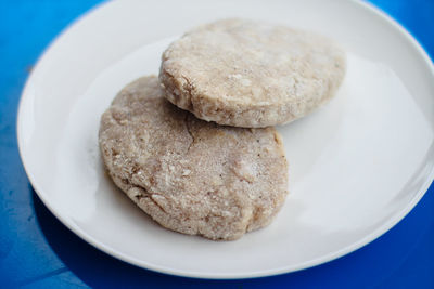 High angle view of bread in plate