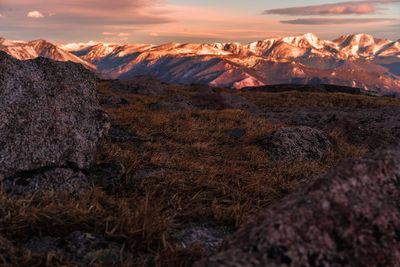 Scenic view of landscape against sky during sunset
