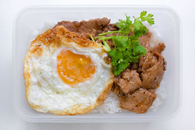 High angle view of breakfast served in plate